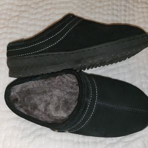 Black Leather and Sheep Skin Clogs - Size 8